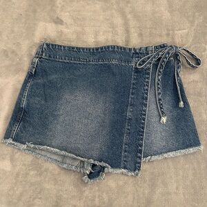 We The Free Blue Denim Wrap Skorts